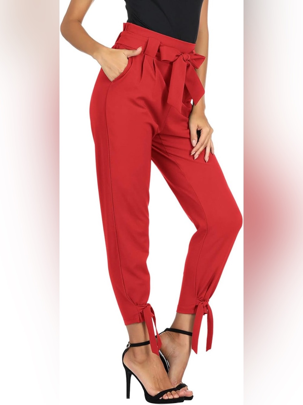 GRACE KARIN Women's Cropped Paper Bag Waist Pants with Pockets